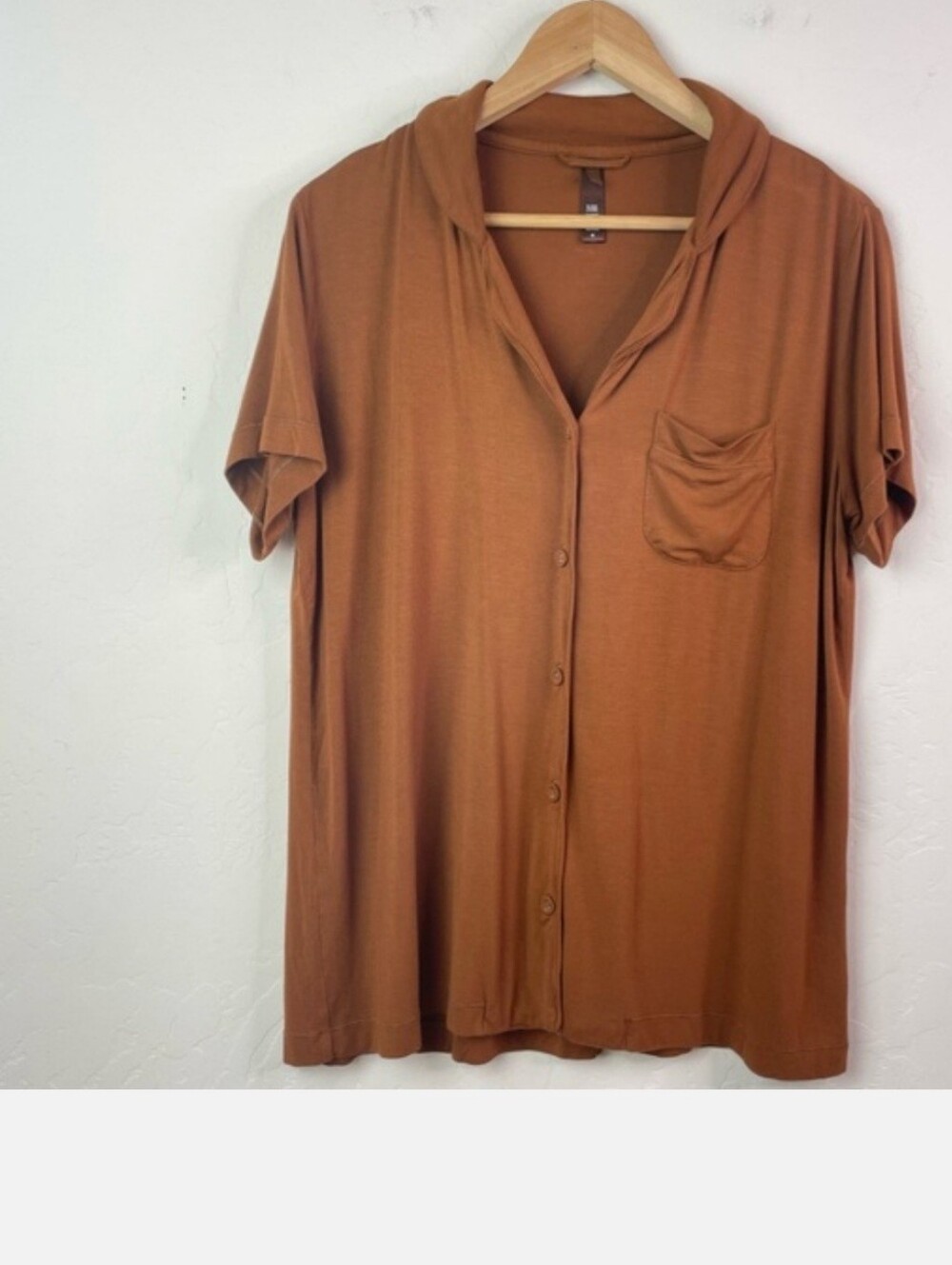 SKIMS Short Sleeve Button-Front  Pajama Top - Brown N Shorts Set